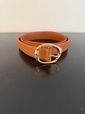 Tan Leather Belt with Gold Buckle